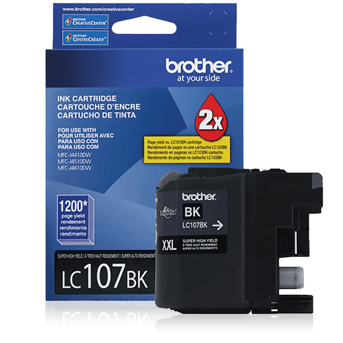 Cartucho de tinta negra Brother LC107BK de súper alto rendimiento con empaque