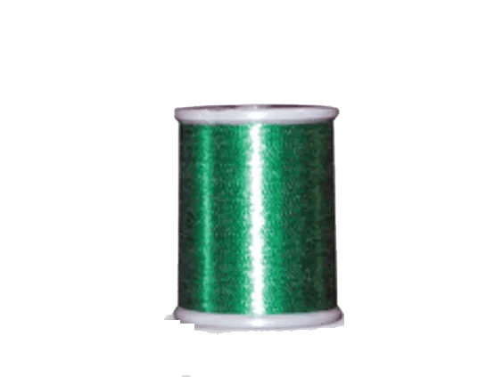 Brother metallic green embroidery thread spool on white background