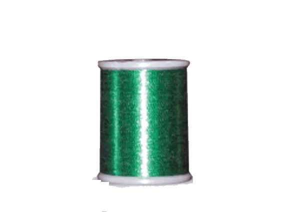 Brother metallic green embroidery thread spool on white background