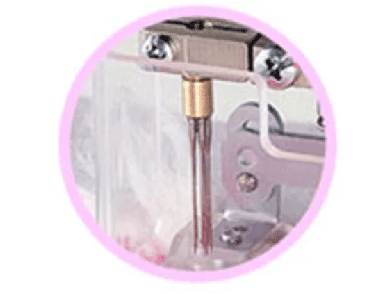 Brother sewing machine needle threader mechanism with metal pin and guide