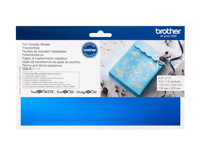 Brother foil transfer sheets packaging with blue decorative pouch and gold metallic design