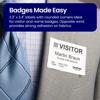 Brother visitor name badge with rounded corners on gray fabric background