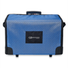 Brother Designio blue rolling tote bag with black trim and handle