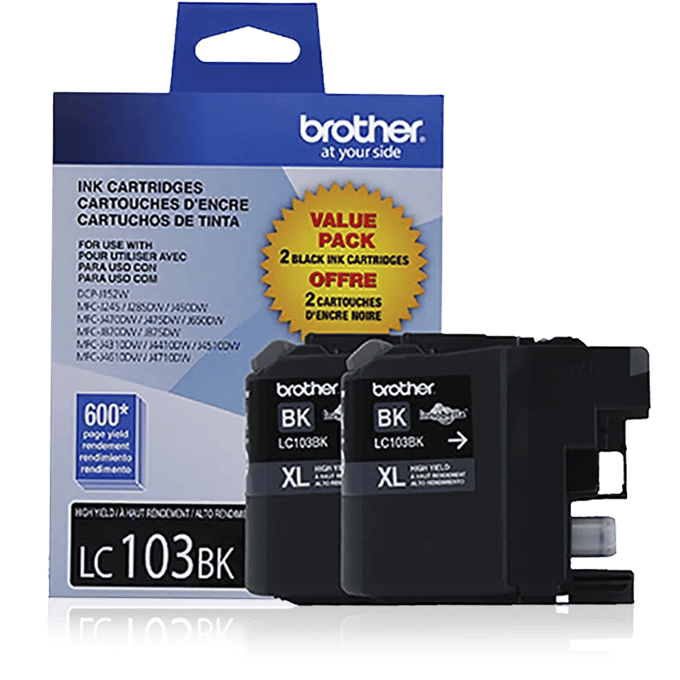 Brother LC103BK XL black ink cartridge 2-pack with 600-page yield value pack