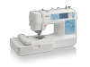 Brother HE1 4x4 computerized embroidery machine with LCD touchscreen and decorative blue design panel