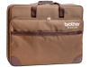 Brother brown carrying case with multiple compartments and shoulder strap