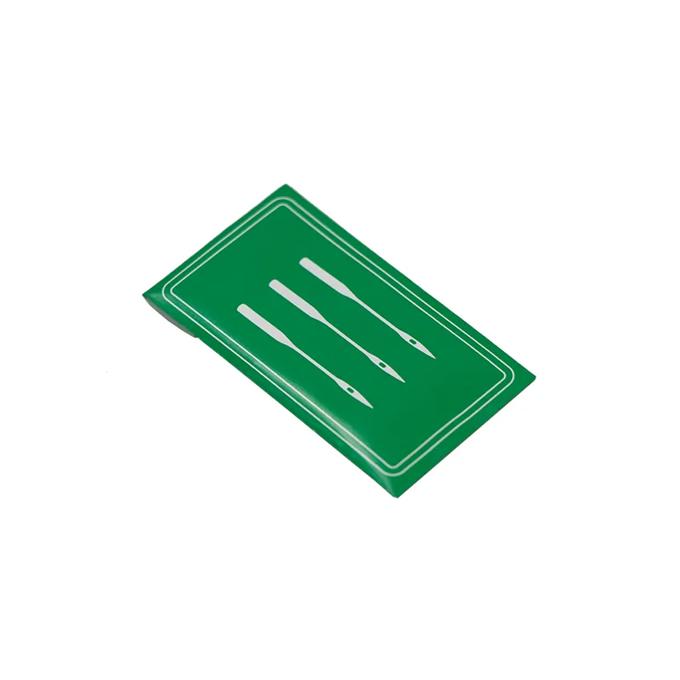 Green circuit board component with three metallic contact strips