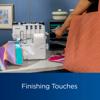 Brother AIR1800 serger with colorful fabric swatches in a craft room workspace