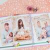 Brother laminated photo album page with family portraits and decorative floral accents