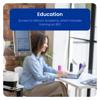 Brother label maker with touchscreen displaying editing tools in modern office workspace