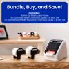 Brother QL-810W wireless label printer bundle with continuous label rolls on wooden desk