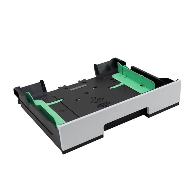 Brother printer paper tray with adjustable green guides for multiple paper sizes