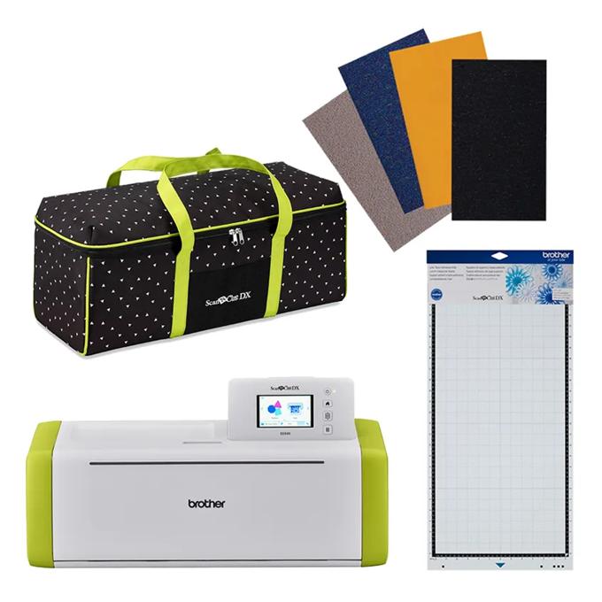 Brother ScanNCut DX machine with carrying case, cutting mat, and fabric sheets bundle