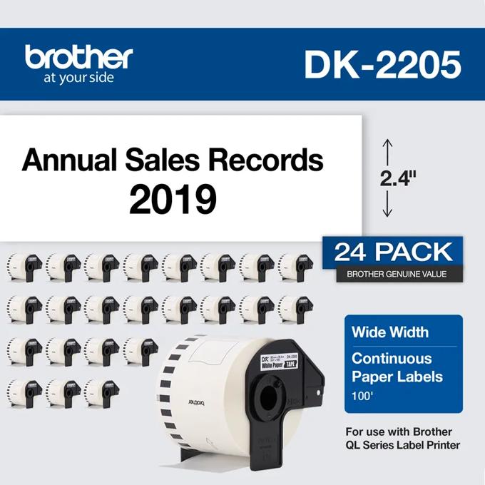 Brother DK-2205 continuous paper label roll, 2.4 inches wide, 24-pack for QL series printers