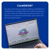 Laptop displaying CorelDRAW plugin in Brother embroidery software with vector design