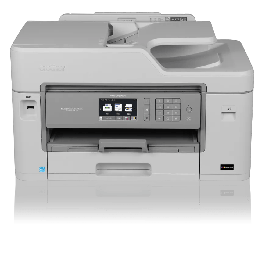 Brother MFC-J5830DW all-in-one inkjet printer with dual paper trays and touchscreen