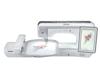 Brother embroidery machine with floral design on fabric and touchscreen display