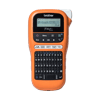 Rotuladora portátil Brother PT-E110 con teclado QWERTY y pantalla LCD en naranja