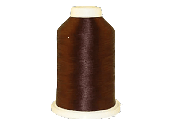 Brown embroidery thread spool on white cone for sewing and stitching projects