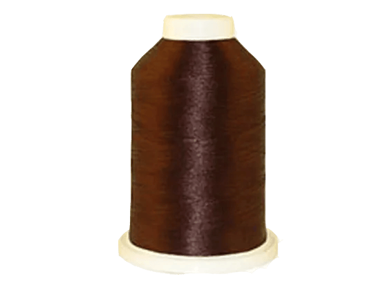 Brown embroidery thread spool on white cone for sewing and stitching projects