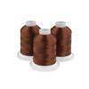 Three spools of milk chocolate brown embroidery thread on white bases