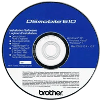 Brother DSmobile 610 installation software CD with scanner drivers and utilities