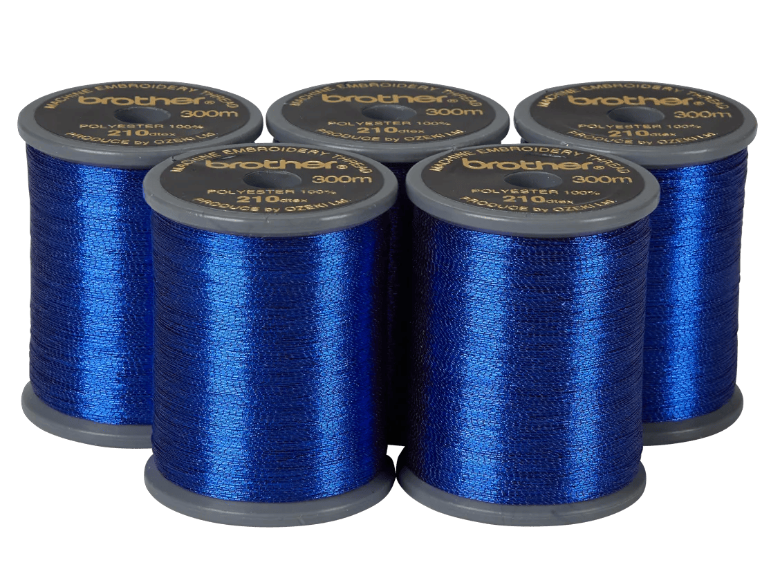 Brother blue polyester embroidery thread spools, 300m, 210 denier weight