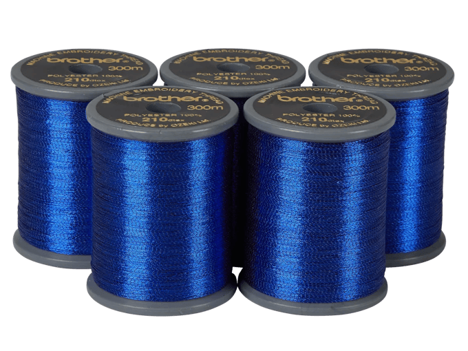 Brother blue polyester embroidery thread spools, 300m, 210 denier weight