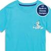 Turquoise t-shirt with built-in display feature and decorative graphic on chest