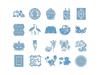Blue decorative cutting patterns featuring animals, florals, and geometric designs for crafting