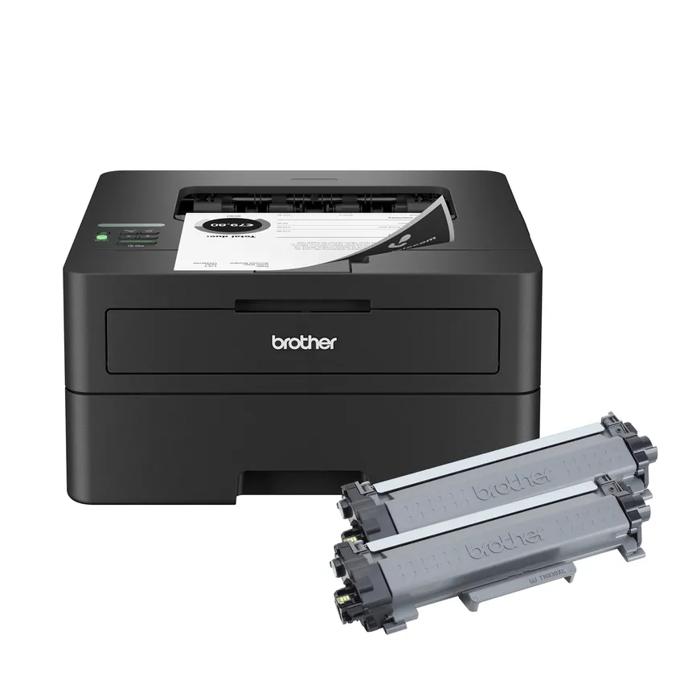 Brother HL-2460DWXL monochrome laser printer with two high-yield toner cartridges
