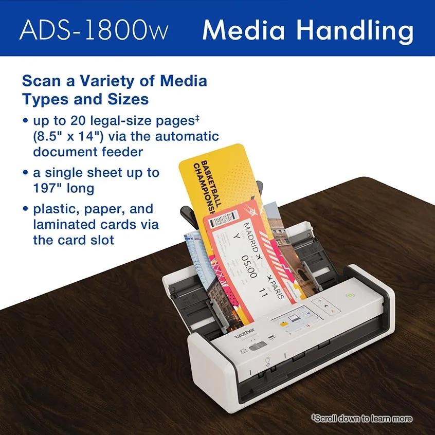 Brother ADS1800W Wireless Compact Color Desktop Scanner with Touchscreen, , large
