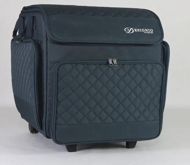Brother Designio navy quilted rolling serger case with multiple storage compartments