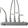 Power strip with labeled outlets for printer, laptop, and monitor connections