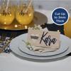 Brother ScanNCut wooden place card with name on elegant table setting with gold glasses
