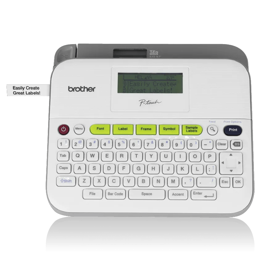Brother P-touch label maker with QWERTY keyboard and LCD screen