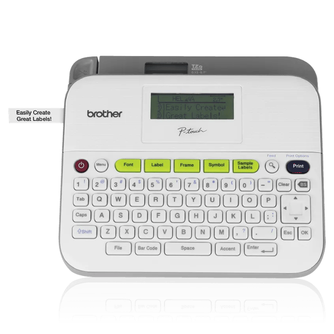 Brother P-touch label maker with QWERTY keyboard and LCD screen