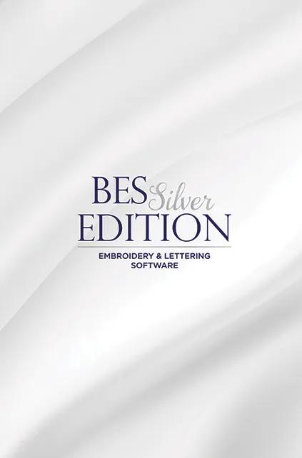 BES Silver Edition embroidery and lettering software logo on white fabric background