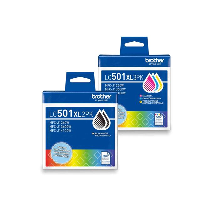 Brother LC501XL high-yield ink cartridge bundle with black 2-pack and color 3-pack