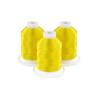 Three yellow embroidery thread spools on white bases