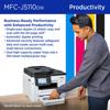 Man using Brother MFC-J5110DW all-in-one printer with duplex scanning and wireless connectivity