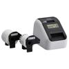 Brother QL-820NWB label printer bundle with three label rolls and LCD display