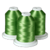Three green embroidery thread spools on white bases for Brother sewing machines