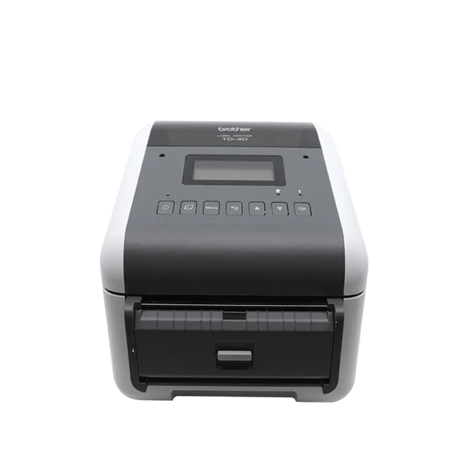 Brother TD-4550DNWB desktop label printer with built-in peeler and control panel