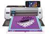 Brother ScanNCut cutting machine with touchscreen creating purple floral design on mat