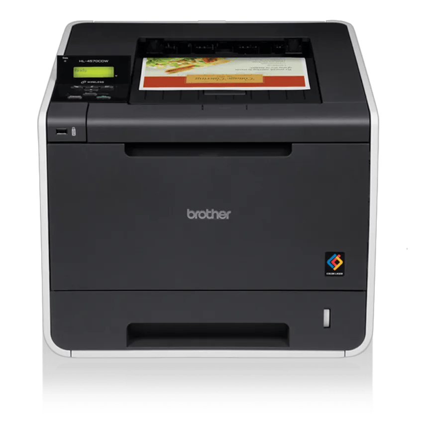 Brother HL-4570CDW color laser printer with wireless connectivity and dual paper trays