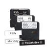 Brother Btag label tape cartridges in 12mm with sample printed labels
