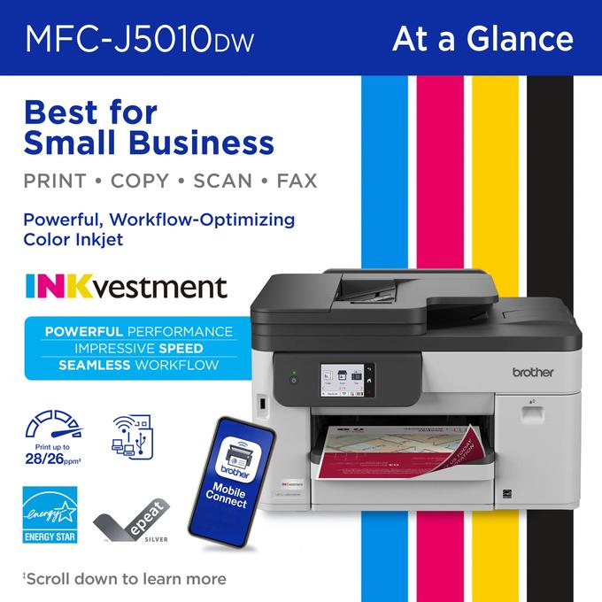 Impresora multifunción Brother MFC-J5010DW de inyección de tinta a color con conexión inalámbrica