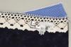 Brother SA217 pearl foot attachment with decorative lace trim and patterned fabric samples