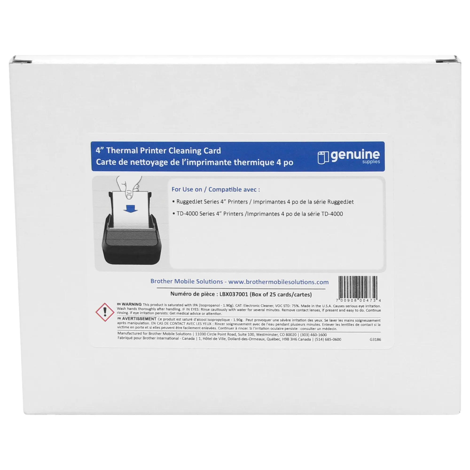 Brother 4-inch thermal printer cleaning card box for RuggedJet and TD-4000 series printers